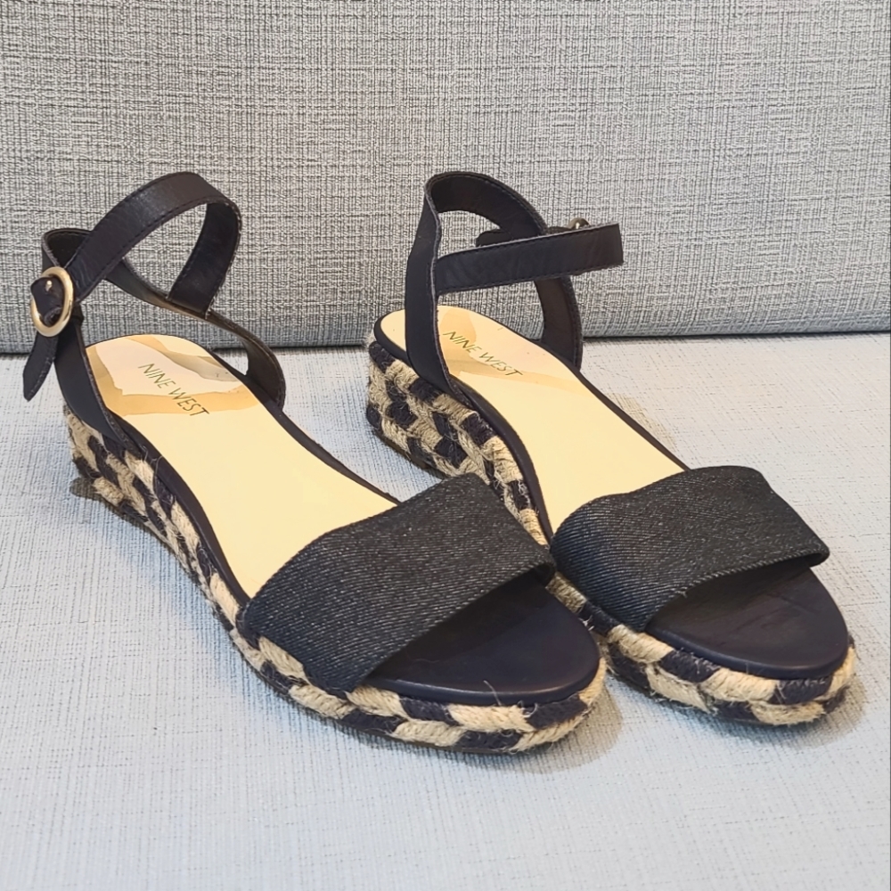 Nine West Straw & Denim Strap Sandals, sz 7.5